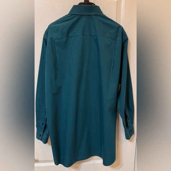 Paul Fredrick Men's Teal Long Sleeve Shirt Classic fit Non - Iron 16 1/2 + 33 - Picture 8 of 9